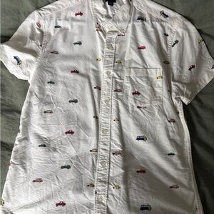 J Crew Flex Men’s Shirt Button Up Car Auto Theme Large White - Size Medium